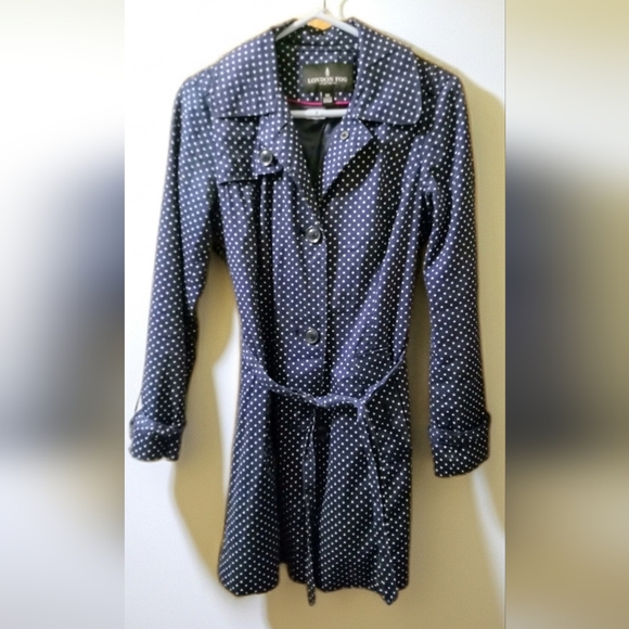 London Fog Vintage Women's Blue Navy Polka Dot Print Trench Peacoat Size XS - Picture 5 of 5